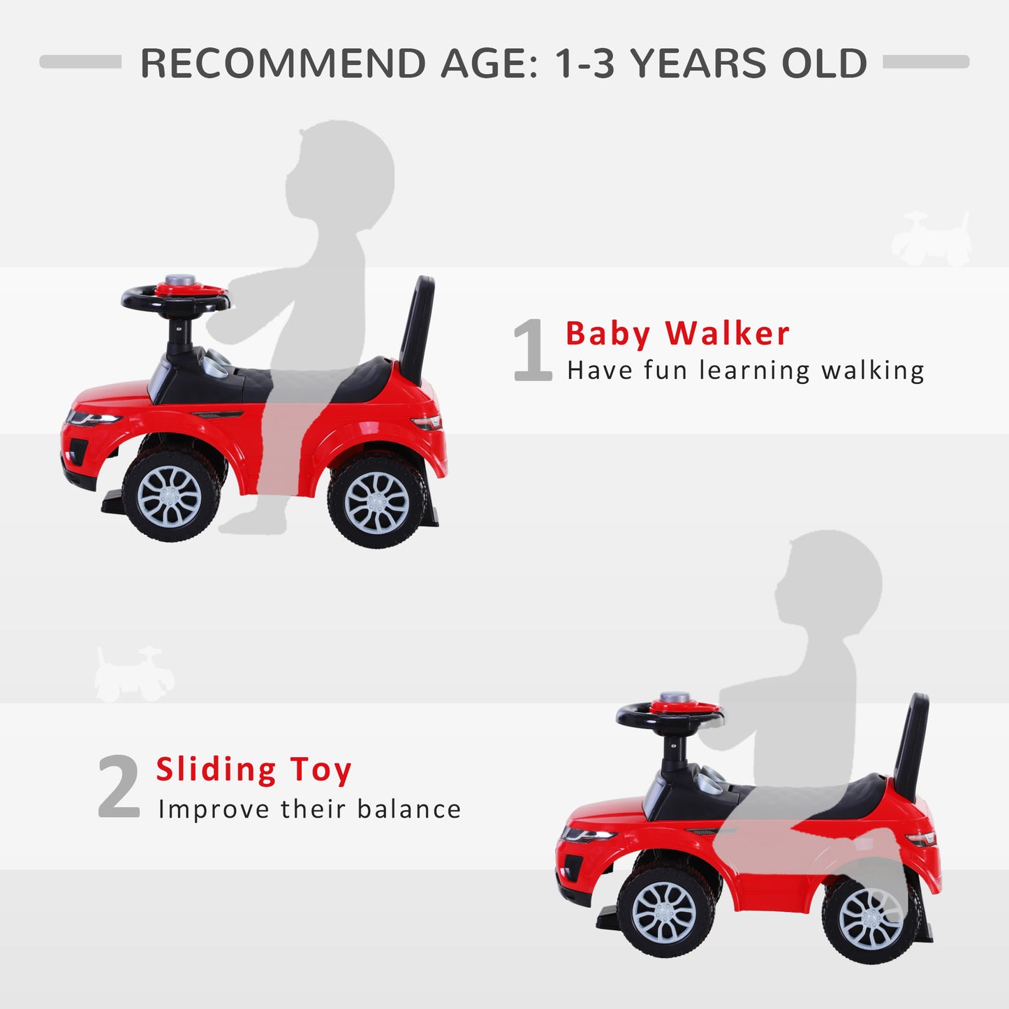 3-in-1 Ride On Car Foot To Floor Slider Toddler w/ Horn Steering