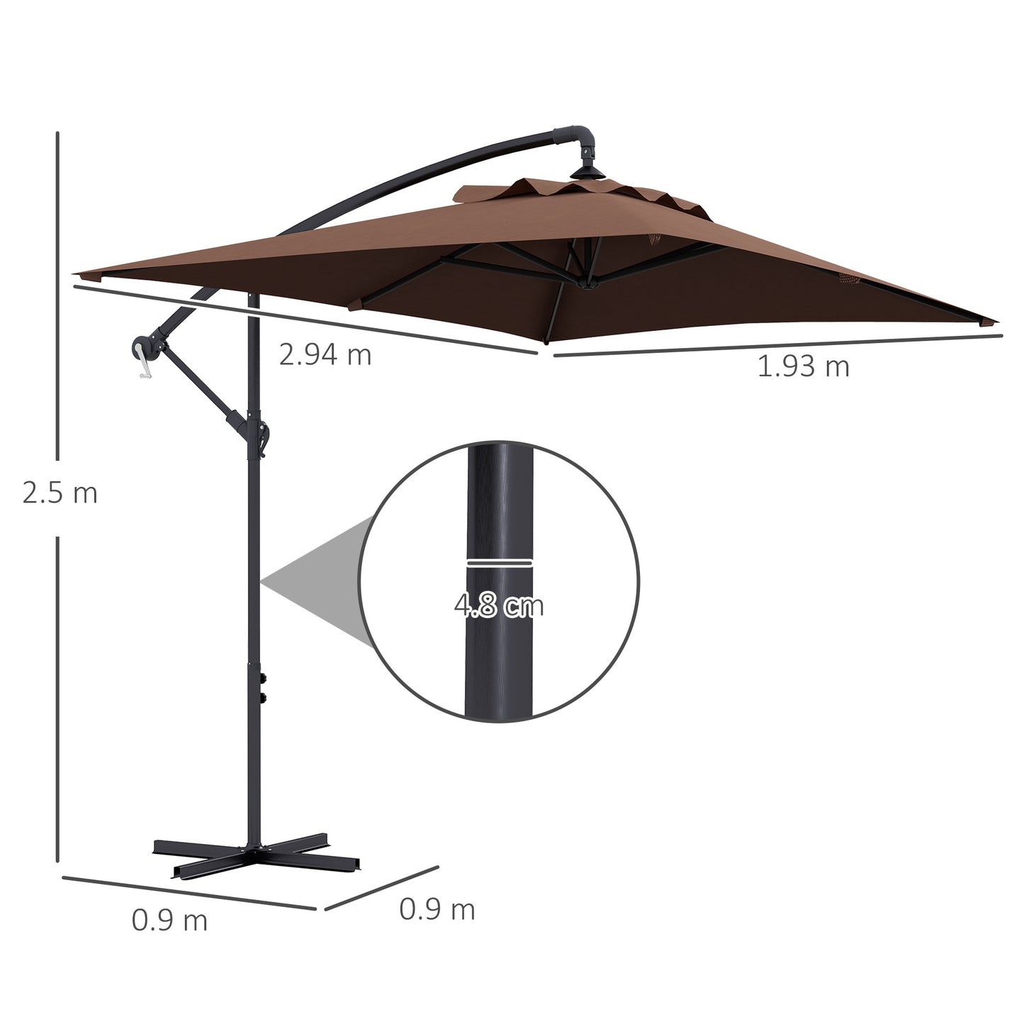 3m Square Canopy Cantilever Parasol, with Cross Base
