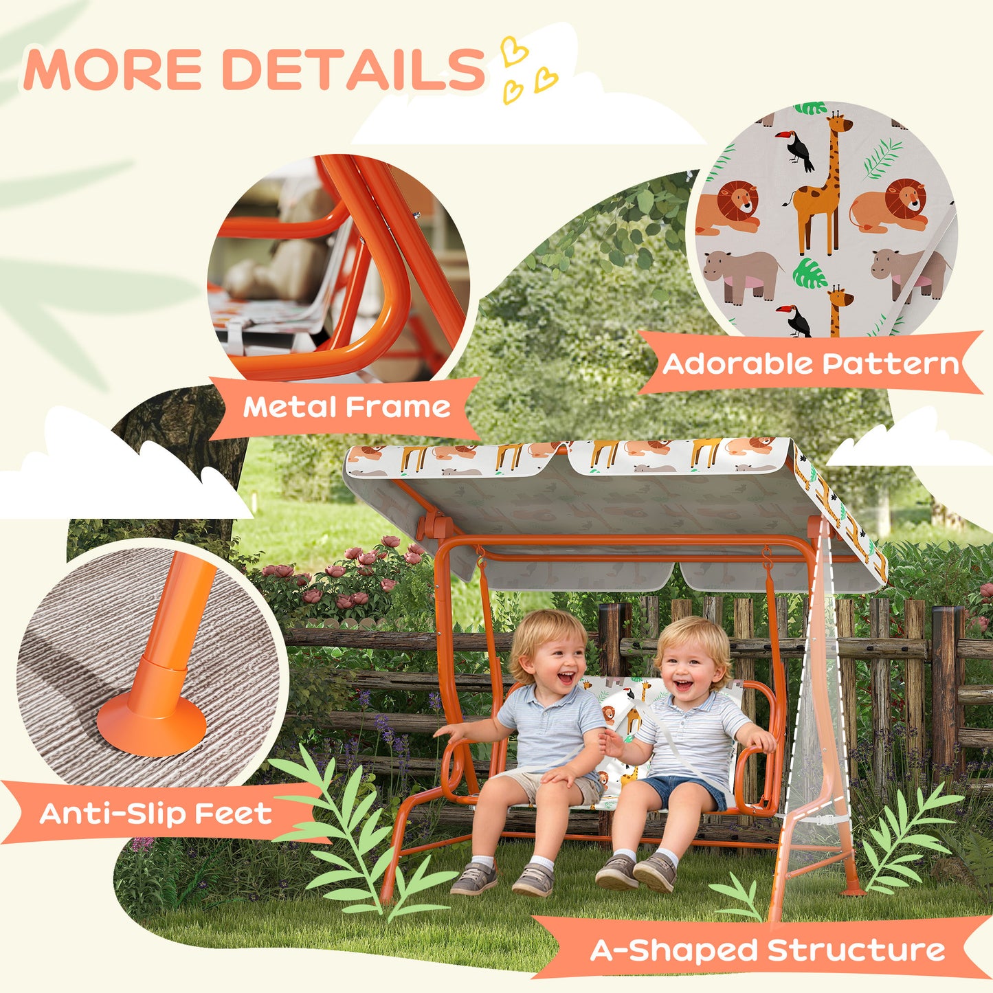 Kids Porch Swing, 2-Seater Patio Swing Bench Hammock with Seat Belts