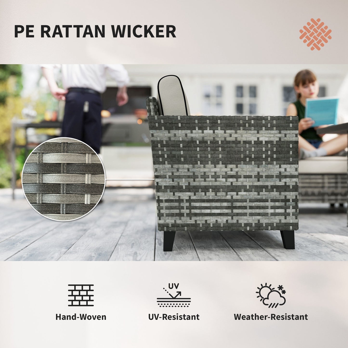 5-Piece Rattan Patio Furniture Set with Gas Fire Pit Table