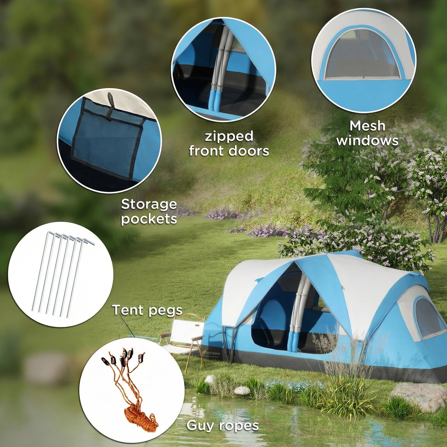 Camping Tent for 6-8 Man with 2000mm Waterproof Rainfly