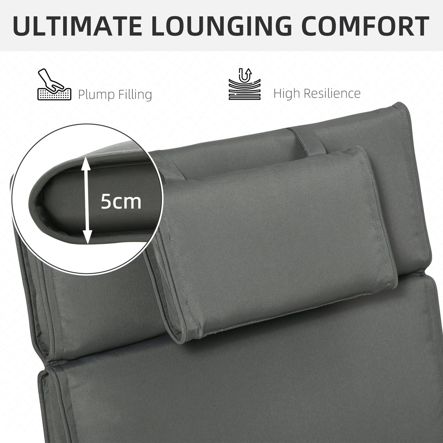 Garden Sun Lounger Cushion Replacement Soft Sunbed Reclining Chair