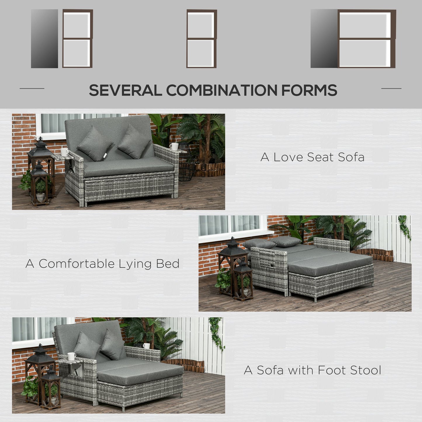 Rattan Garden Daybed, Assembled Double Sun Lounger