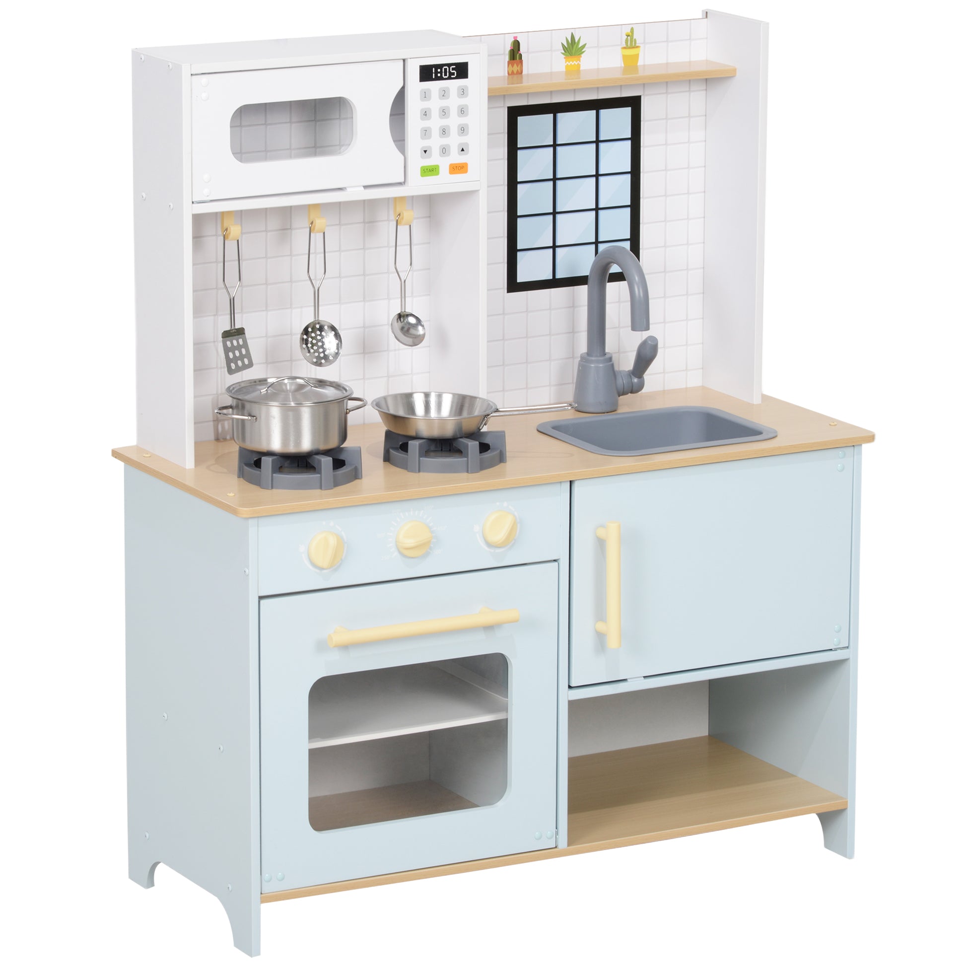 Pretend Play Kitchen, Kids Kitchen Playset with Light & Sound Stove