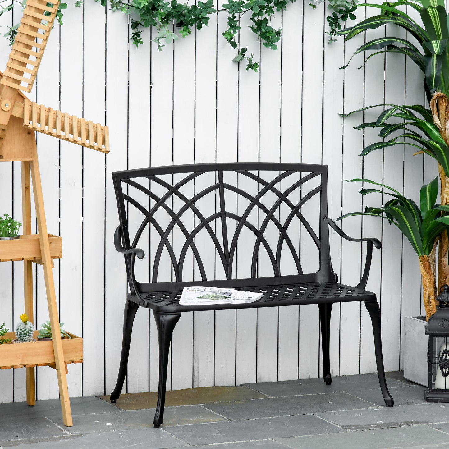 2-Seater Cast Aluminium Garden Bench Loveseat Outdoor Furniture