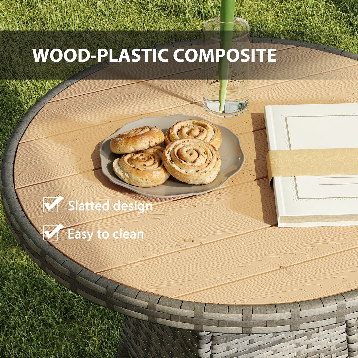 70 cm Wood-Effect Rattan Garden Table