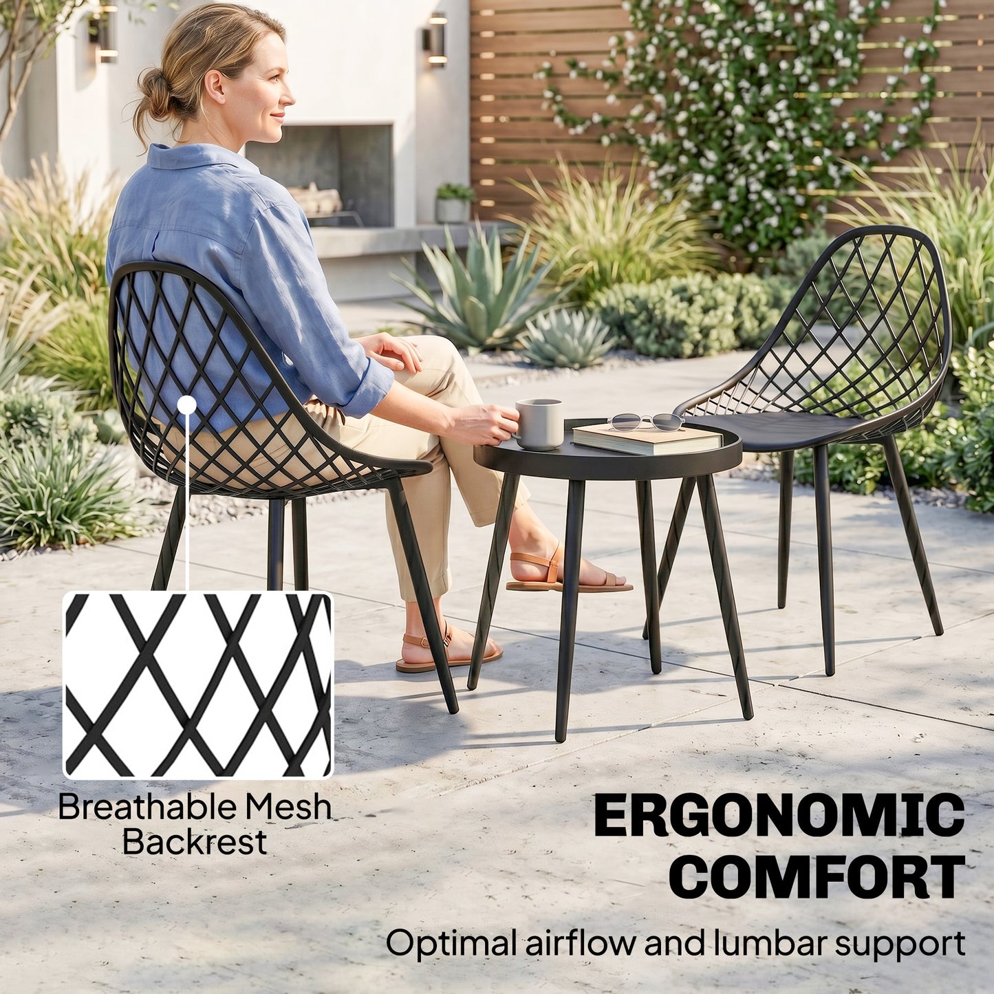 3-Piece Outdoor Bistro Set with 2 Chairs and Round Table for Garden