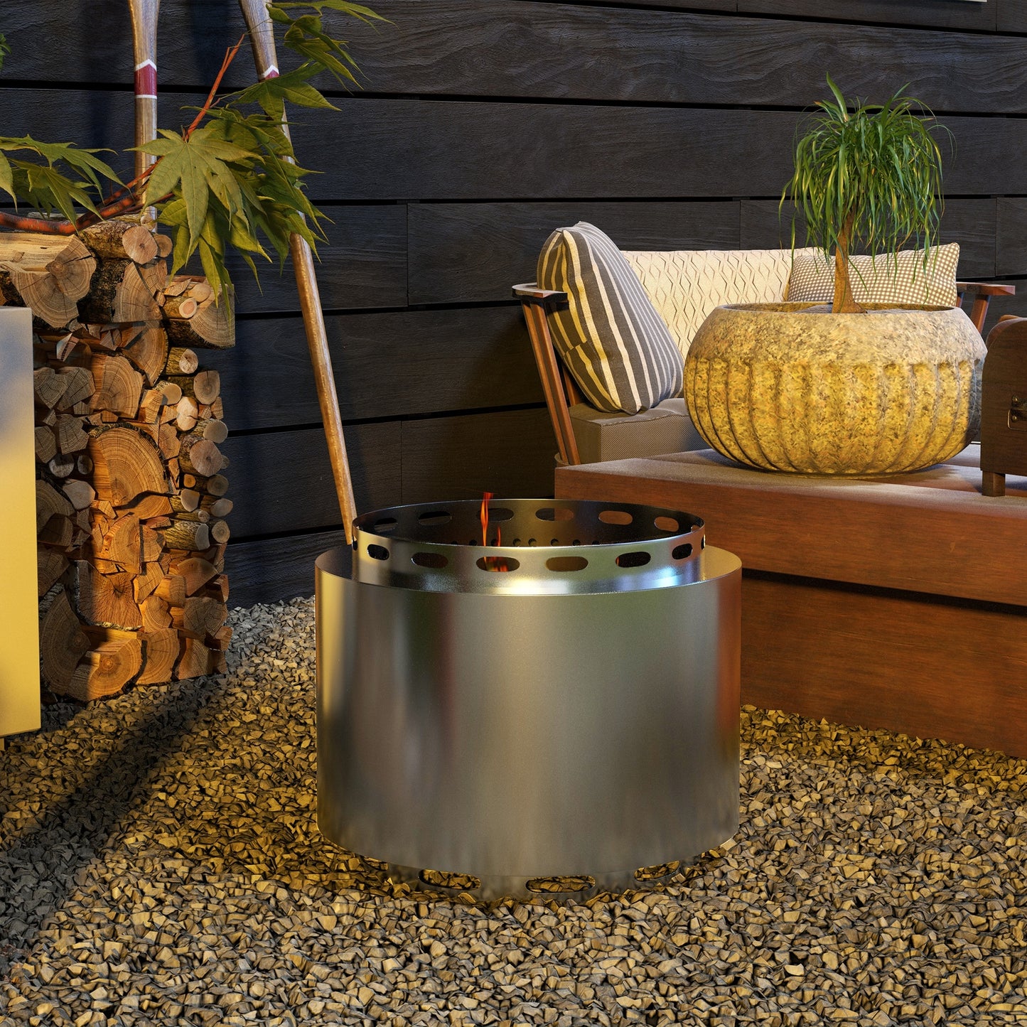 Smokeless Fire Pit, 48.5cm Portable Wood Burning Firepit with Poker