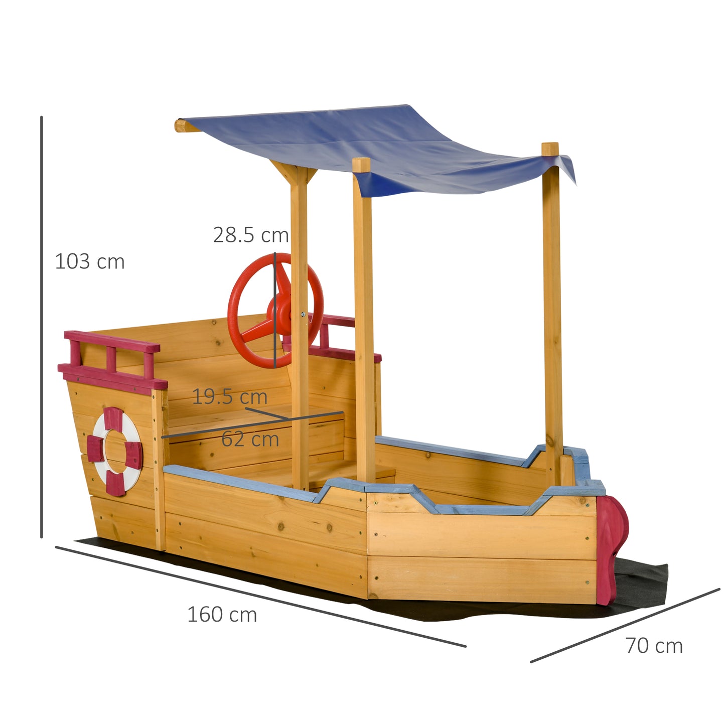 Sand Pit, Kids Wooden Sandbox Pirate Ship