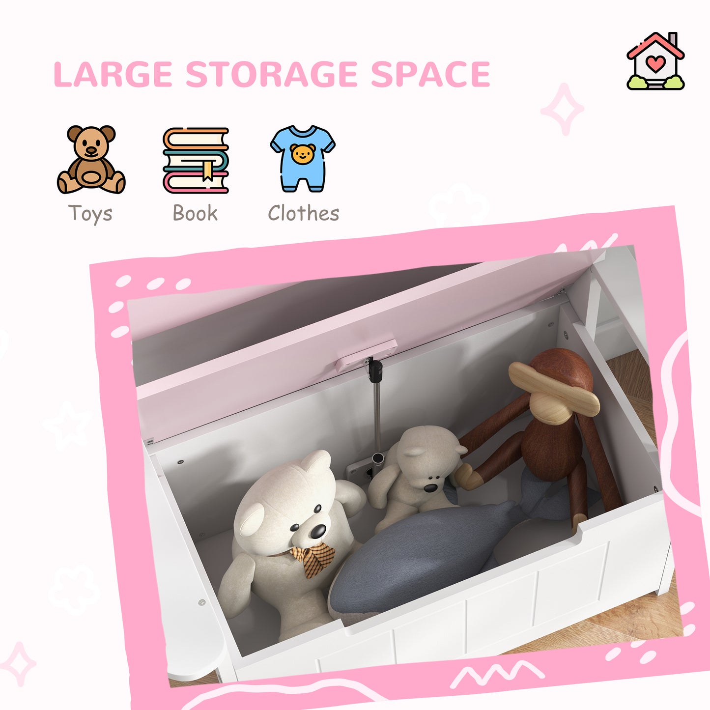 2-in-1 Toy Box for Kids with Lid for Bedroom, Nursery, Playroom