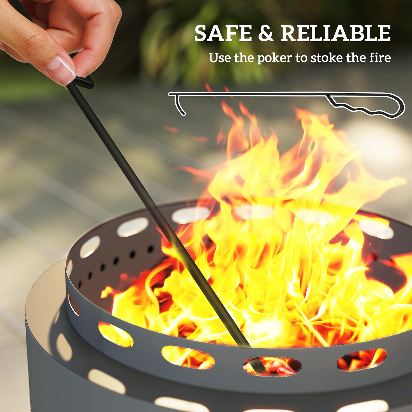 Smokeless Fire Pit, 48.5cm Portable Wood Burning Firepit with Poker (1)