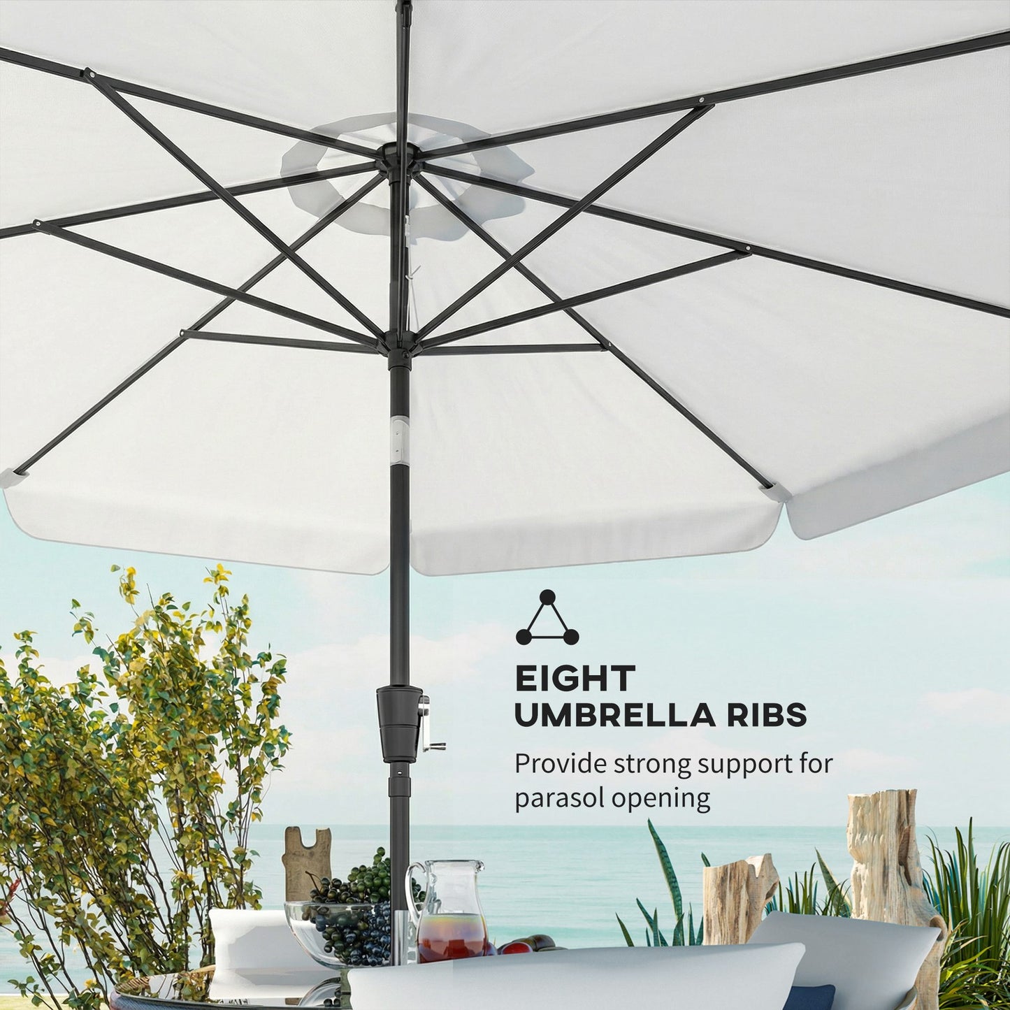 3 m Garden Parasol with Tilt Mechanism & Crank Handle