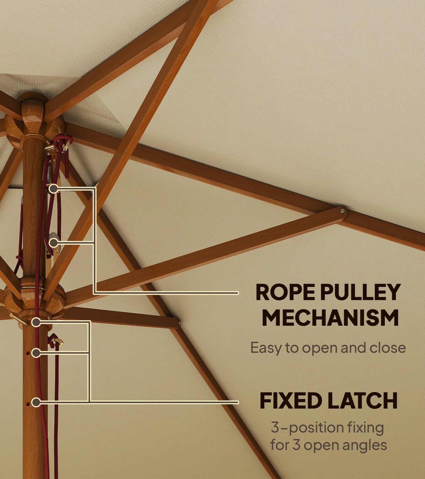 2.5m Wood Garden Parasol Sun Shade Patio Outdoor Wooden Umbrella