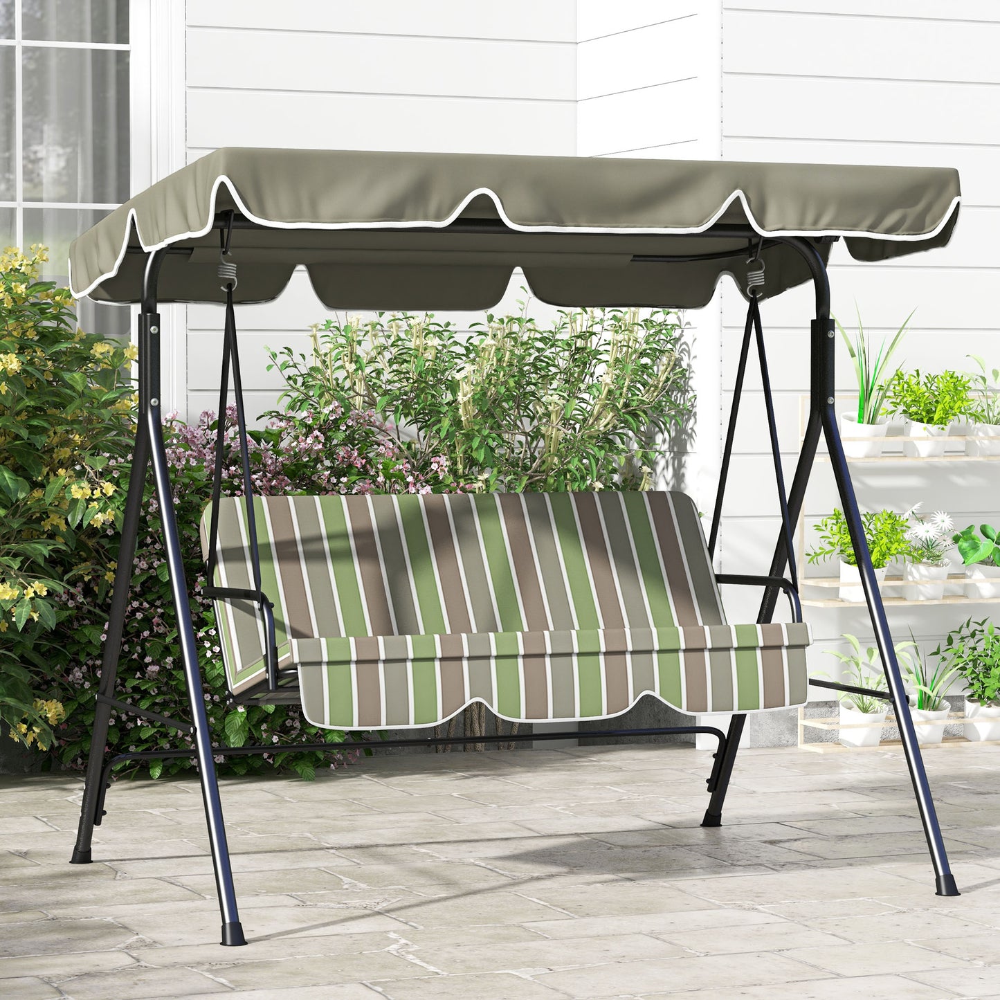 Three-Seater Garden Swing Chair, with Adjustable Canopy