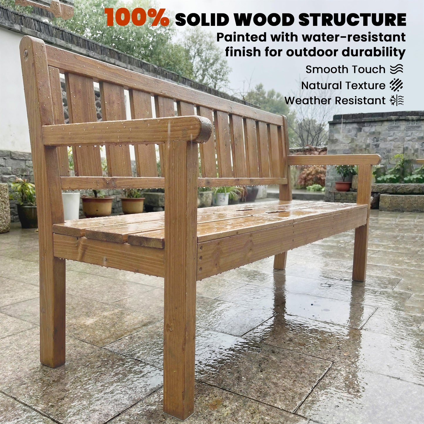 Wooden Garden Bench with Liftable Table & Shelf