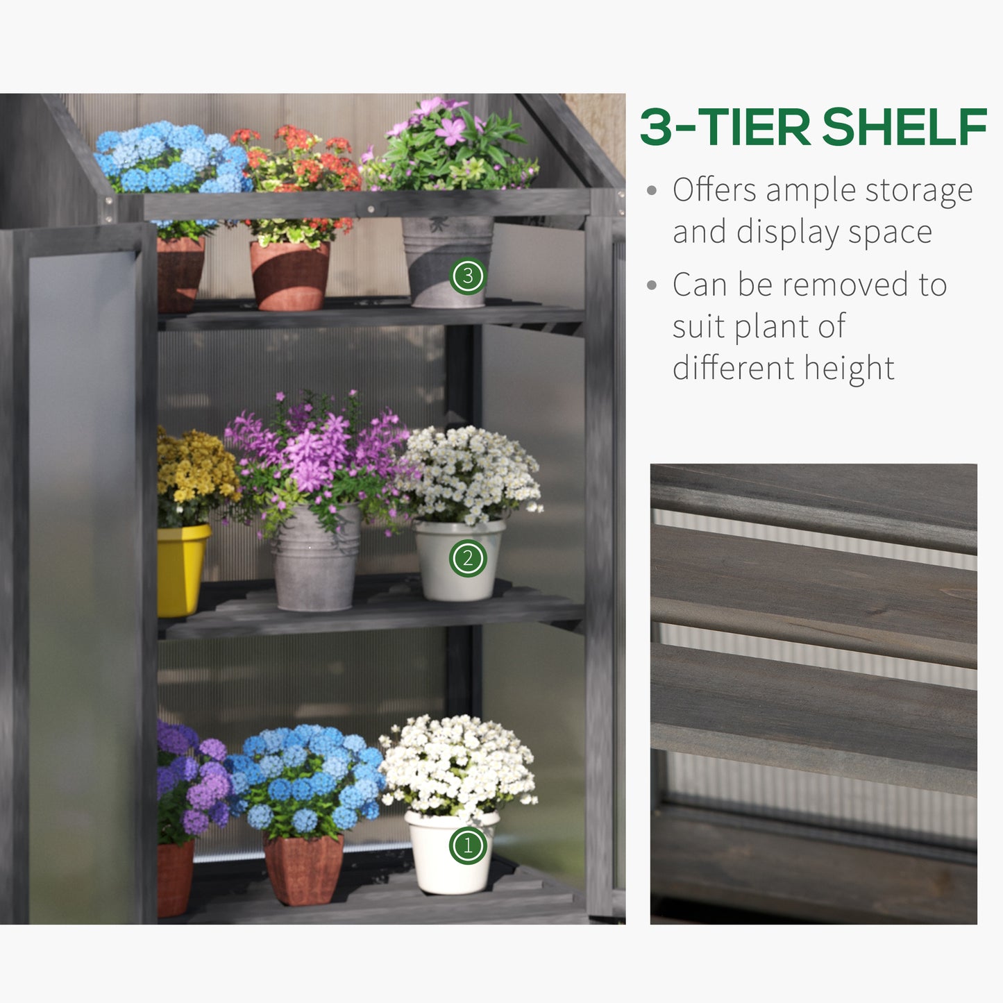 Wooden Cold Frame Polycarbonate Greenhouse with Openable Top Cover
