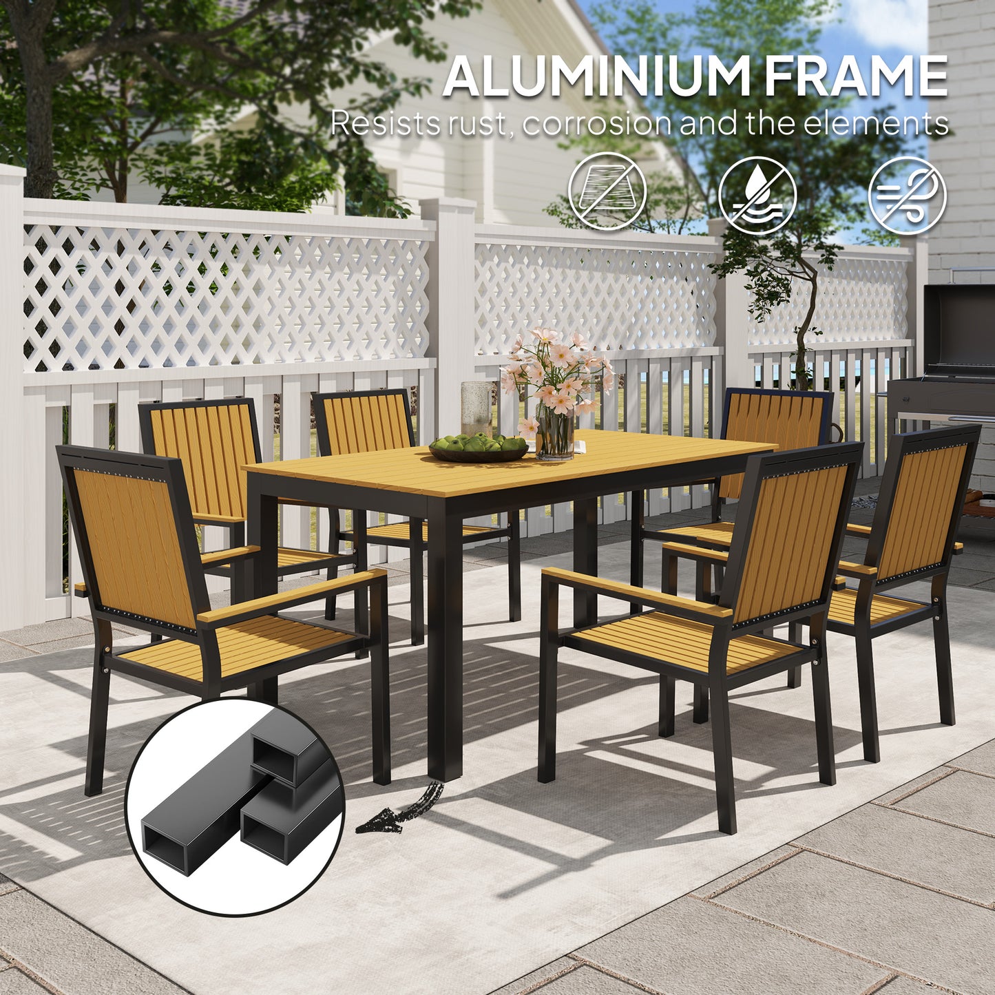 6 Seater Garden Dining Set with Stackable Chairs, Aluminium Frame (1)