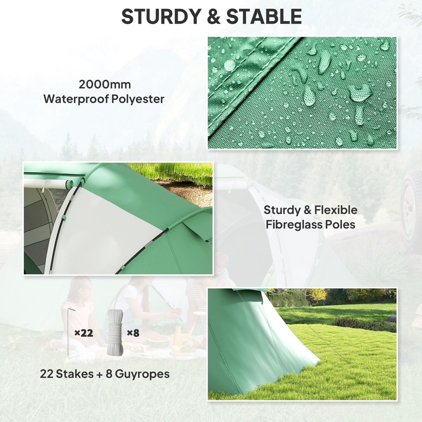 4-6 Man UV Protection Camping Tent - Green and
