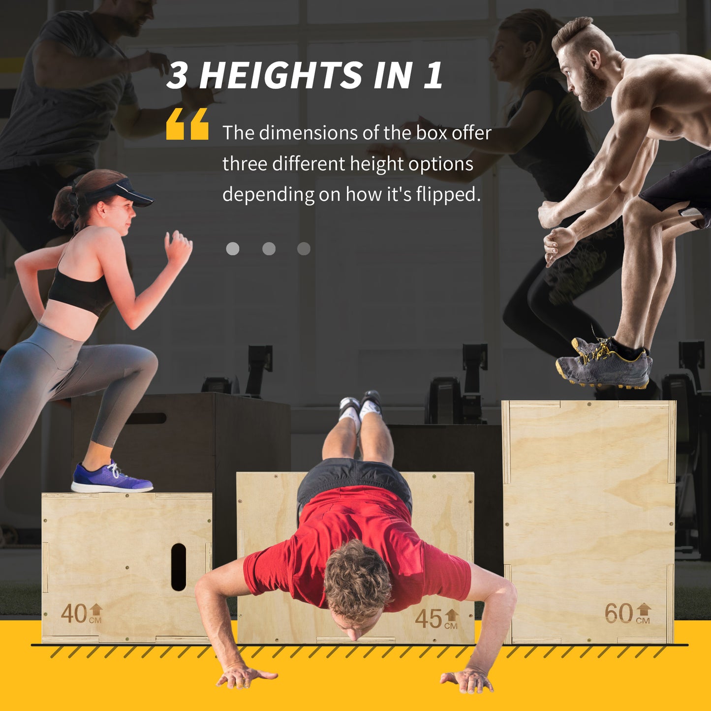 3-in-1 Wooden Plyo Box, Plyometric Jump Box with Handle Openings
