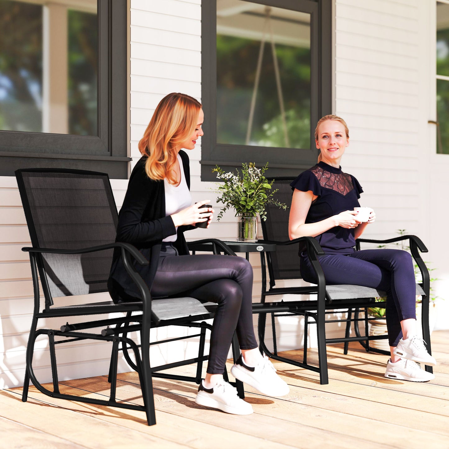 Gliding Jack and Jill Seat, with Glass-Top Table