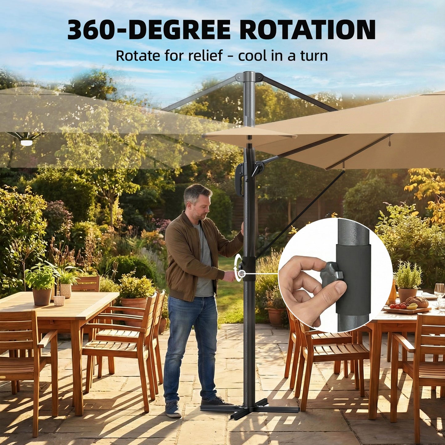 3 x 3 m Garden Cantilever Parasol with Light