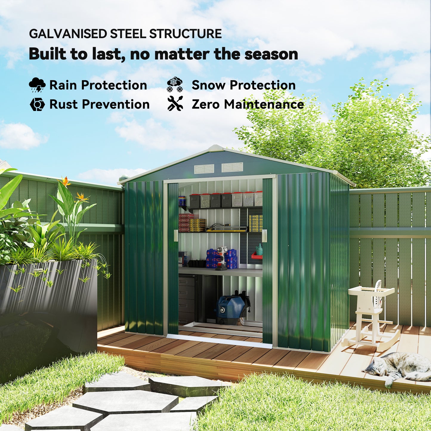 7 x 4ft Metal Garden Shed, Outdoor Storage Tool House