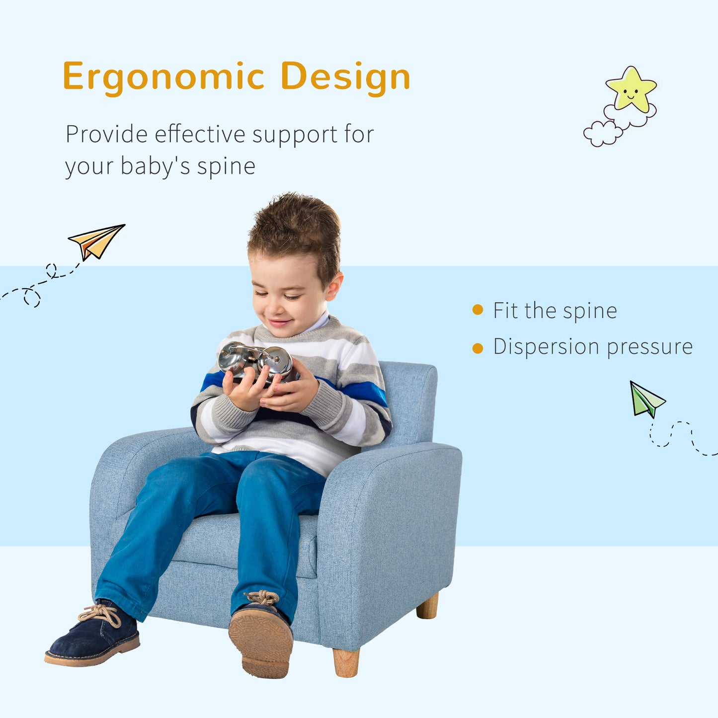 Children's Armchairs Toddler Chair Wood Frame Anti-Slip Legs High