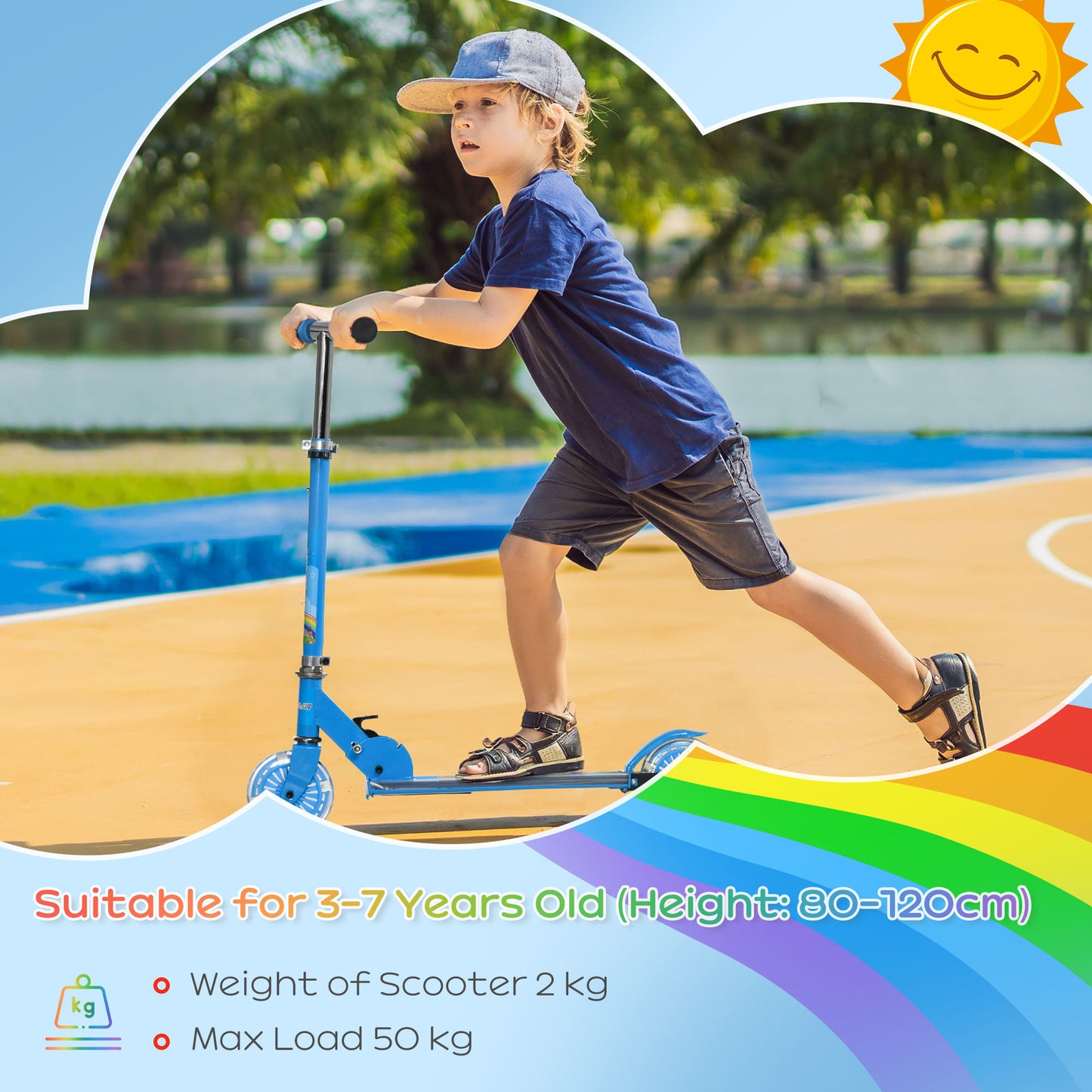 Kids Scooter, with Lights, Music, Adjustable Height, Foldable Frame