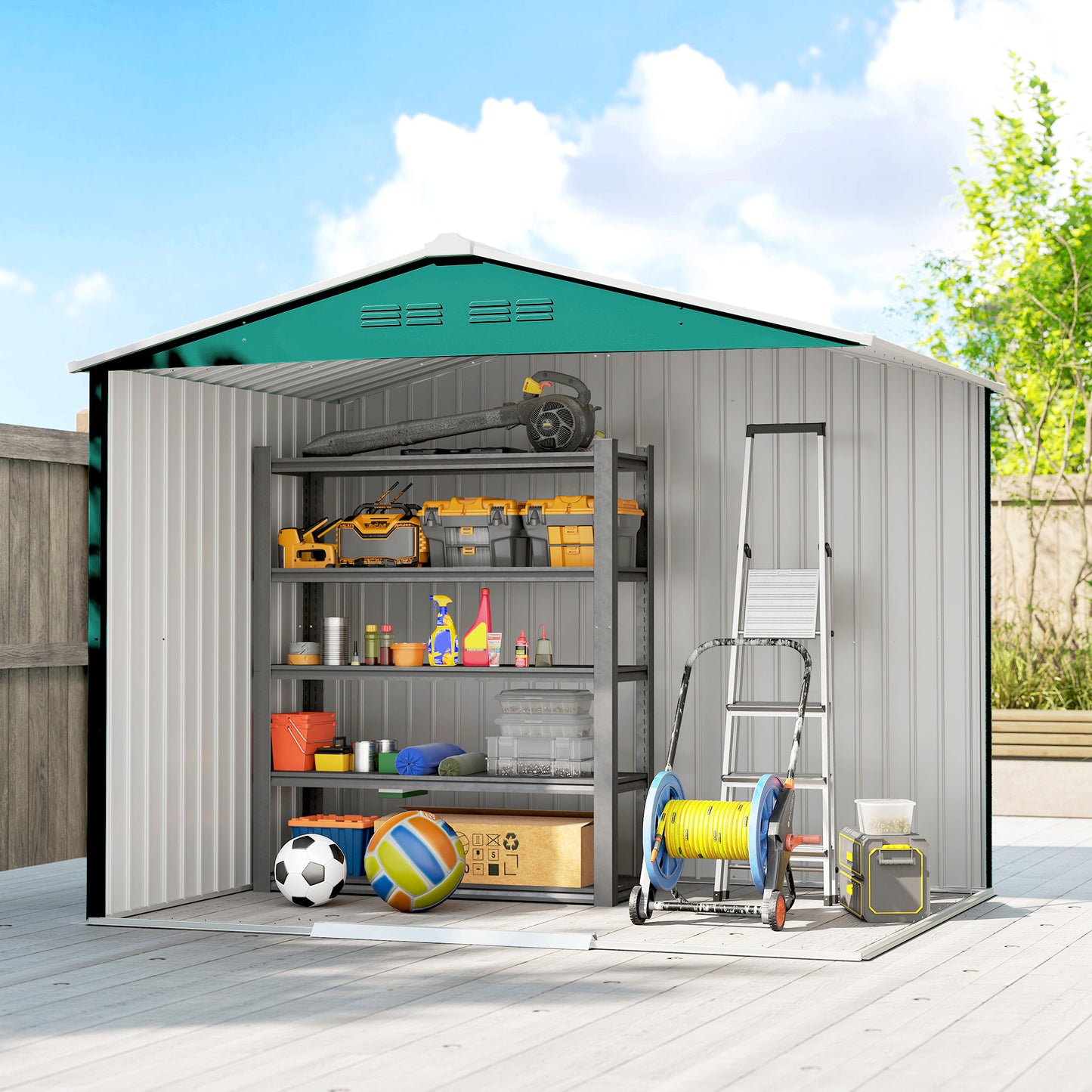 8 x 6ft Galvanised Steel Shed, with Double Door