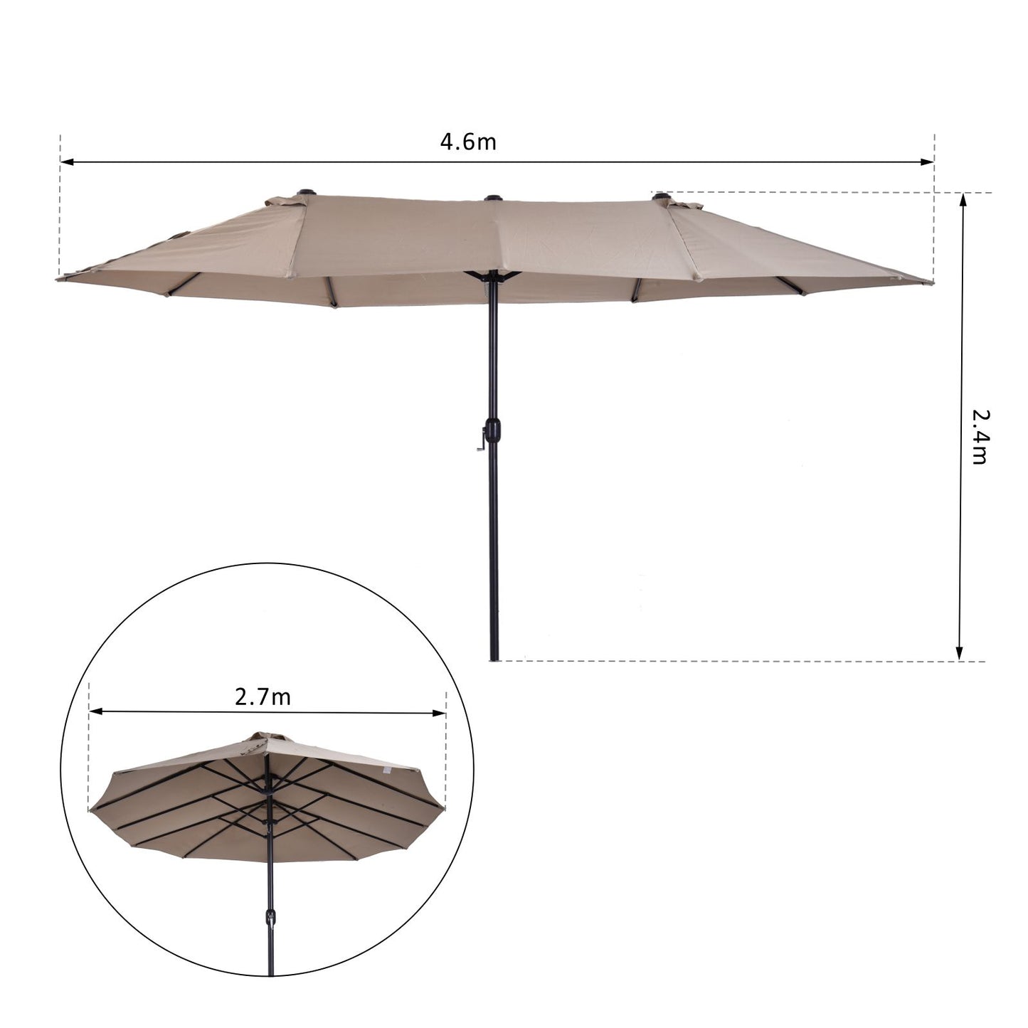 4.6m Double-Sided Patio Parasol Sun Umbrella