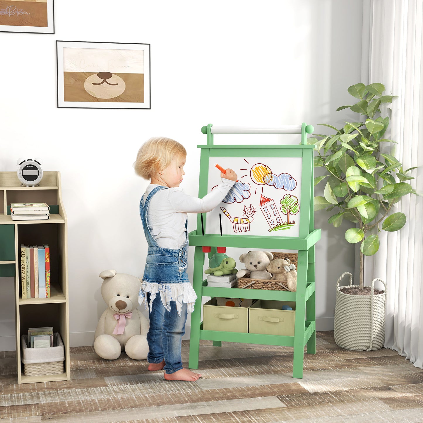 3 in 1 Kids Easel Double-Sided Magnetic Whiteboard and Chalkboard