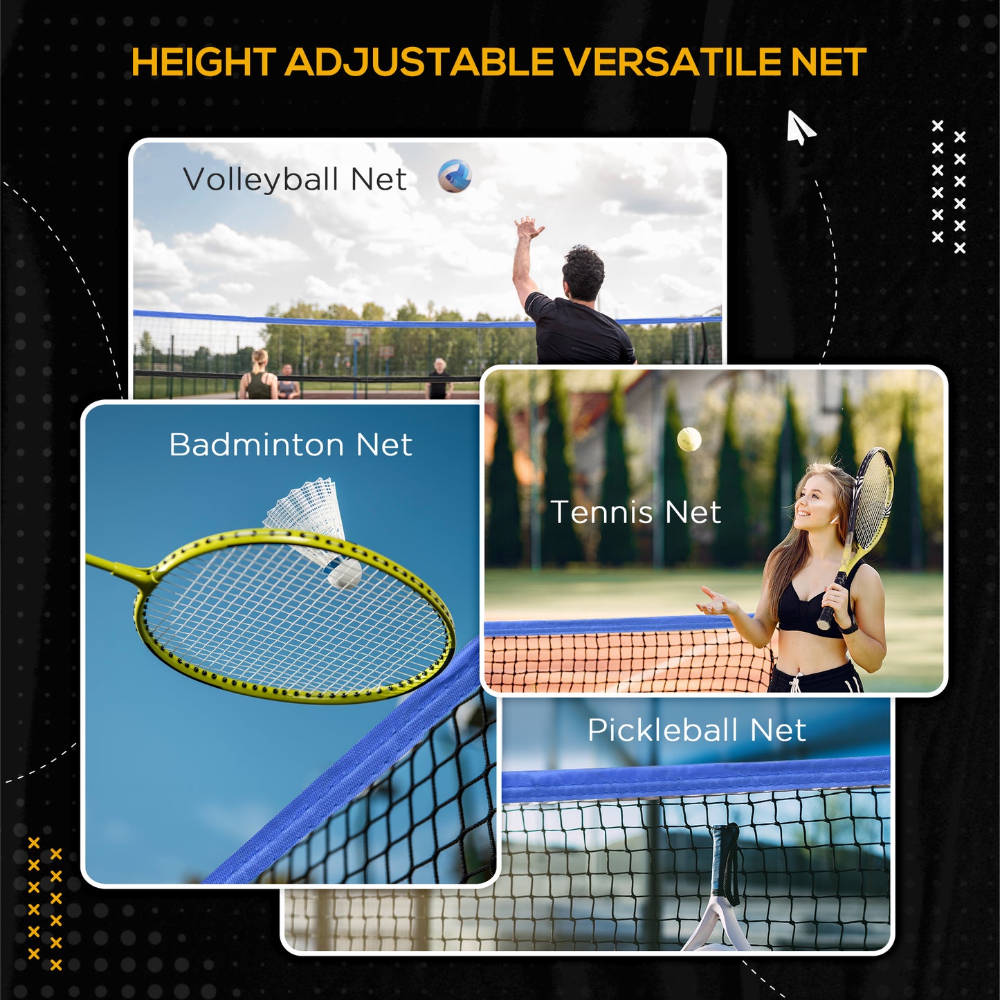 4m Badminton Net, Height Adjustable Outdoor Sports Net