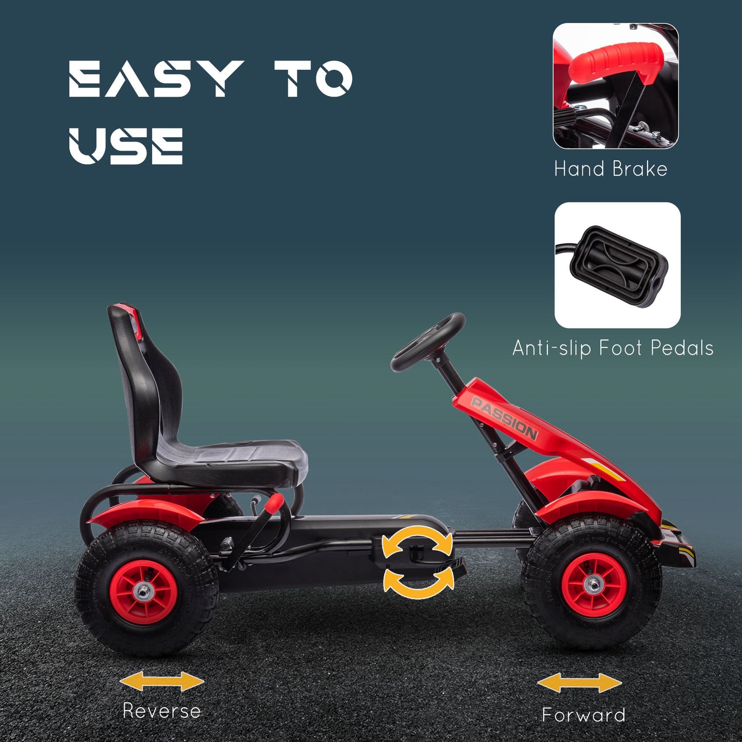 Pedal Go Kart, Kids Ride On Racer with Adjustable Seat