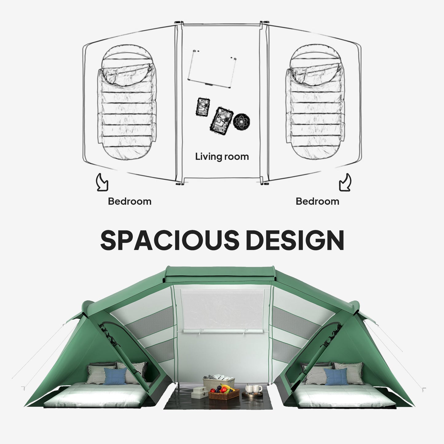 4-6 Man UV Protection Camping Tent - Green and