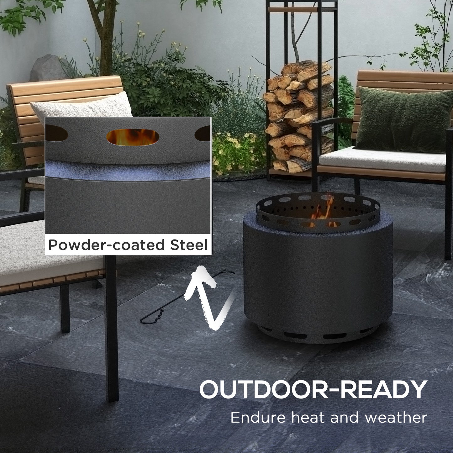 Smokeless Fire Pit, 48.5cm Portable Wood Burning Firepit with Poker (1)
