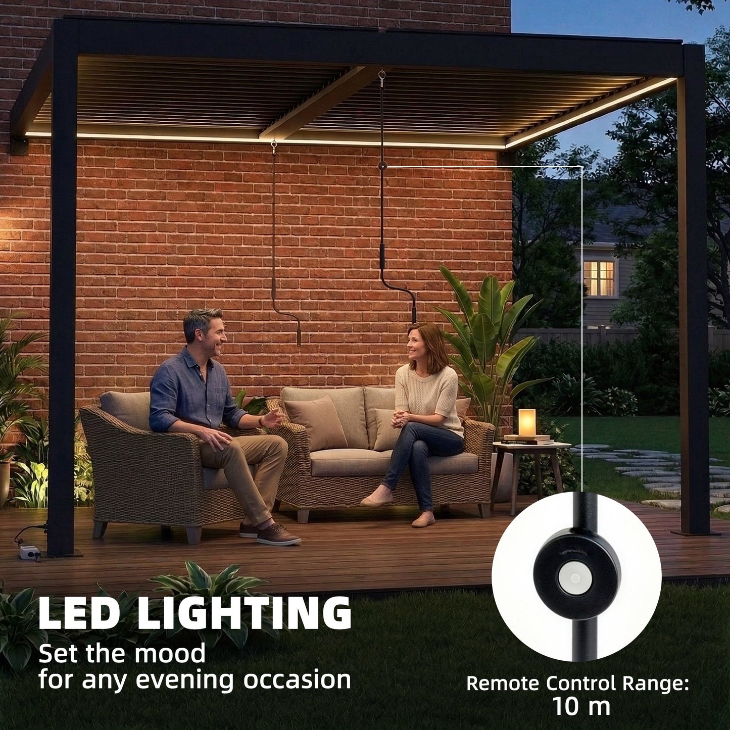 3 x 3 m Louvered Pergola with LED Lights, Metal Louvres (1)