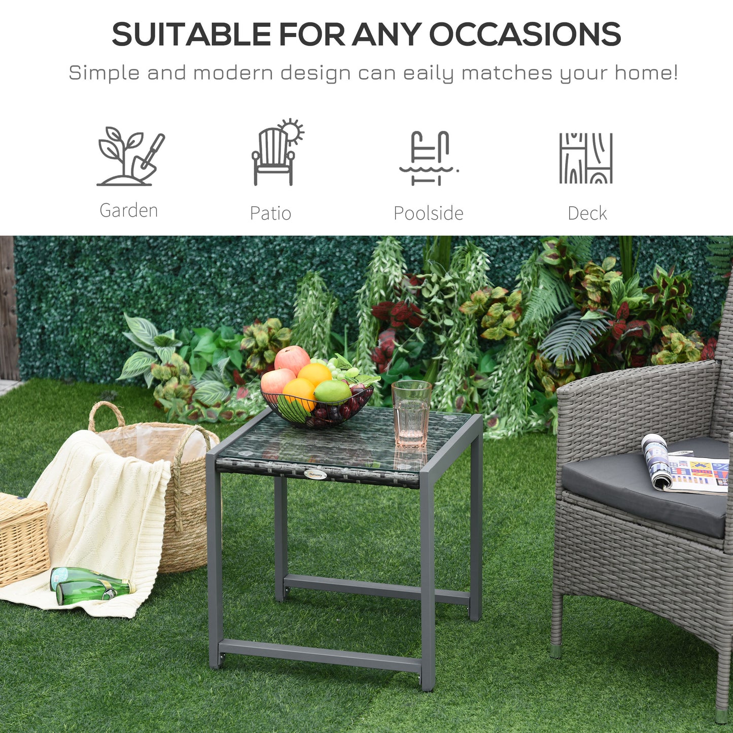 Rattan End Table Side Coffee Desk Outdoor Patio Wicker Sofa Chat