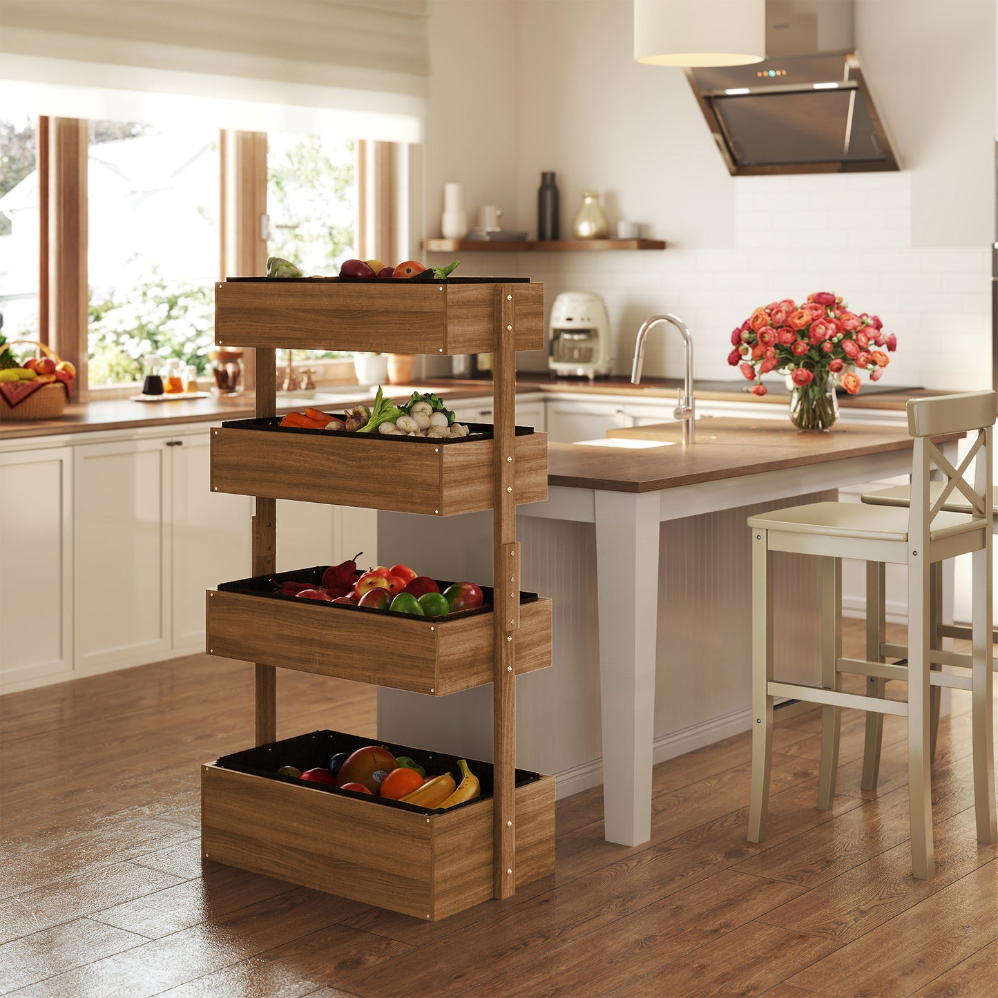 Four-Tier Basket Wooden Plant Stand
