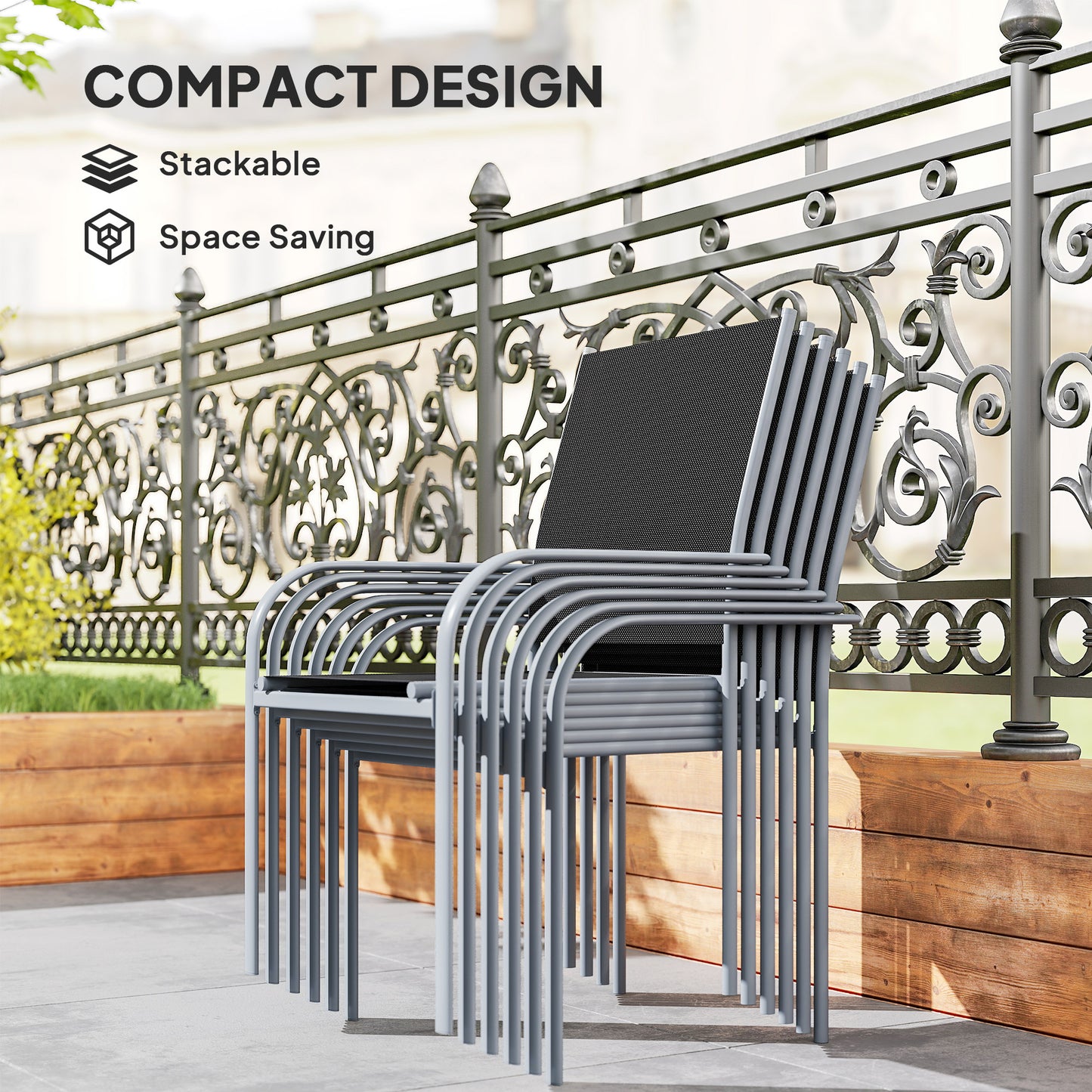 7 Piece Outdoor Garden Dining Set with Table and 6 Stackable Chairs