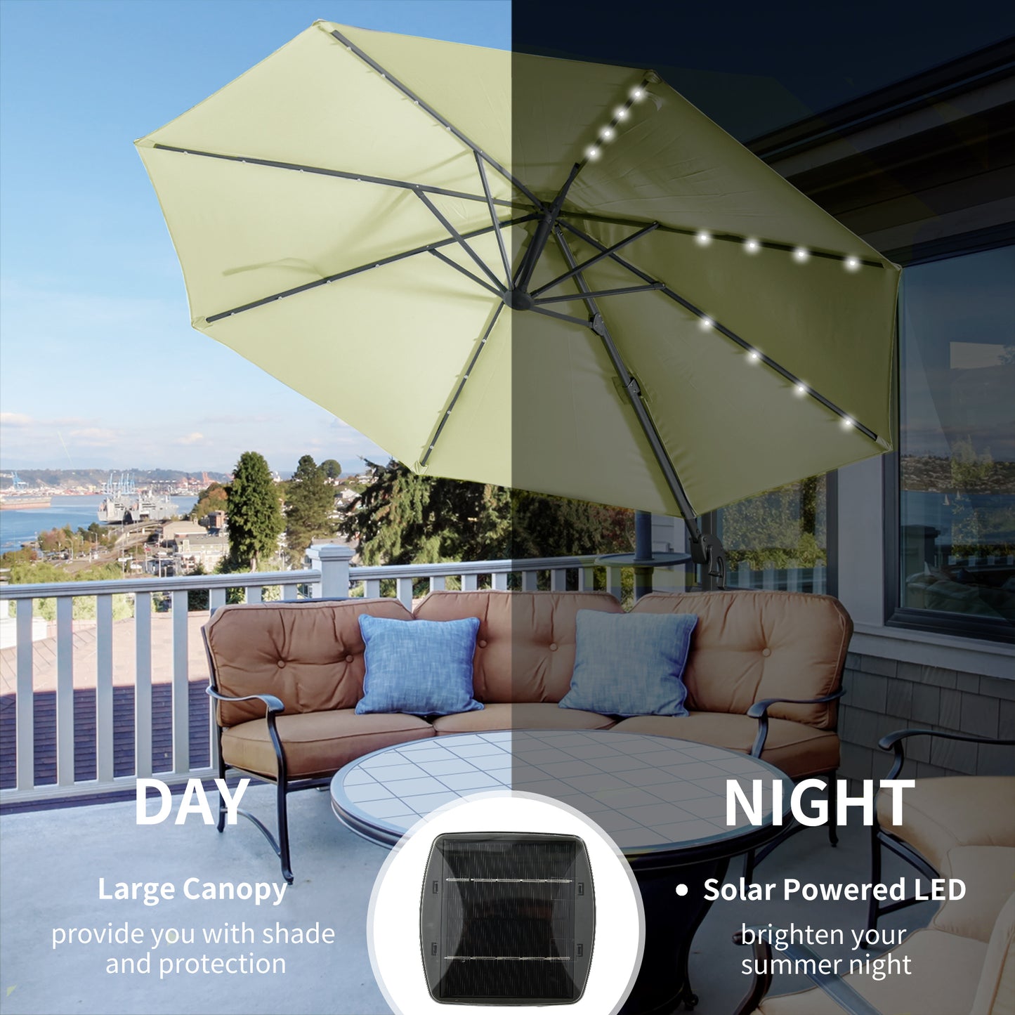 3(m) LED Cantilever Parasol Garden Sun Umbrella w/ Base