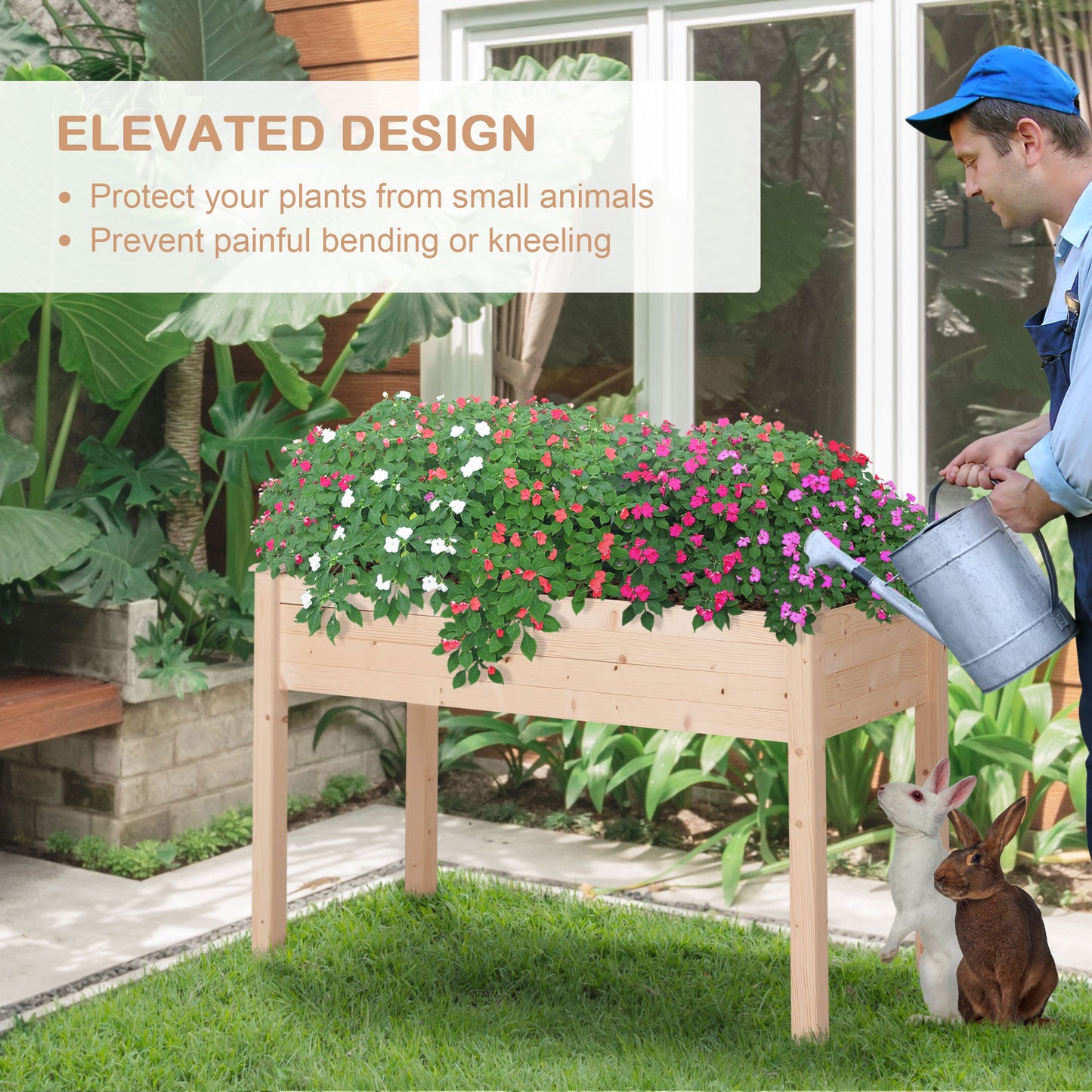 Garden Wooden Planters， Non-Woven Fabric, Rectangular Raised Bed
