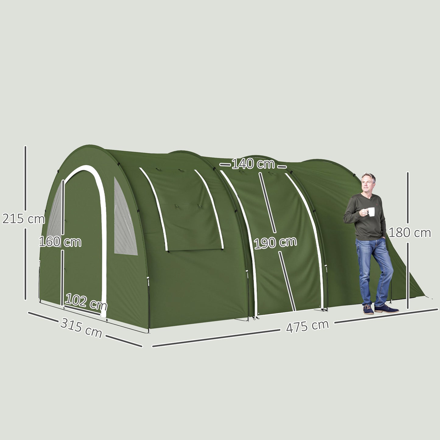 5-6 Man Camping Tent with 2 Room, Floor and Carry Bag
