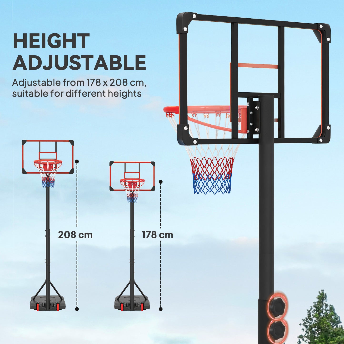 Height Adjustable Basketball Hoop and Stand with Firm Backboard
