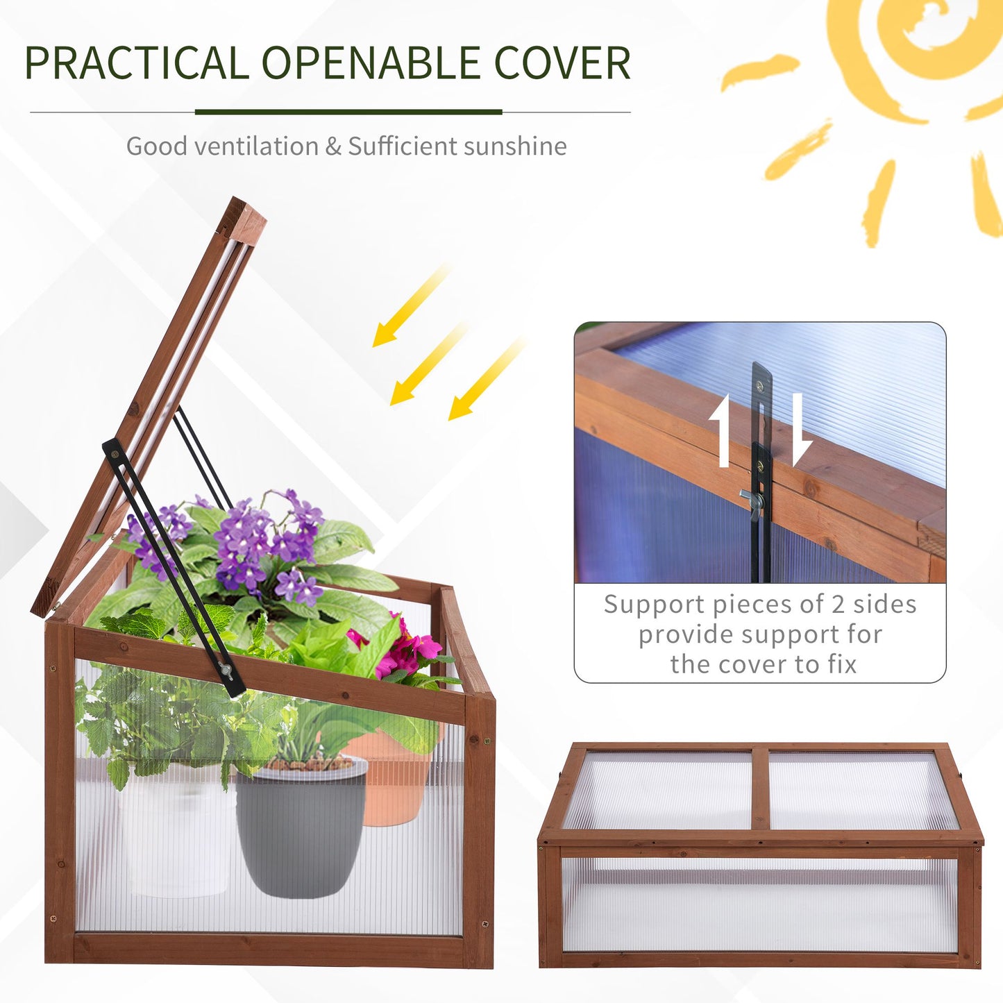 Wooden Cold Frame, Small Polycarbonate Greenhouse for Plants