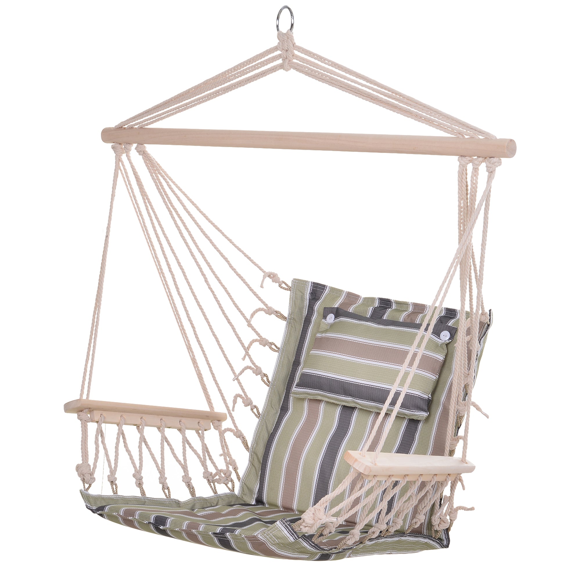 Garden Outdoor Hanging Hammock Chair Thick Rope Frame Wooden Arms (1)