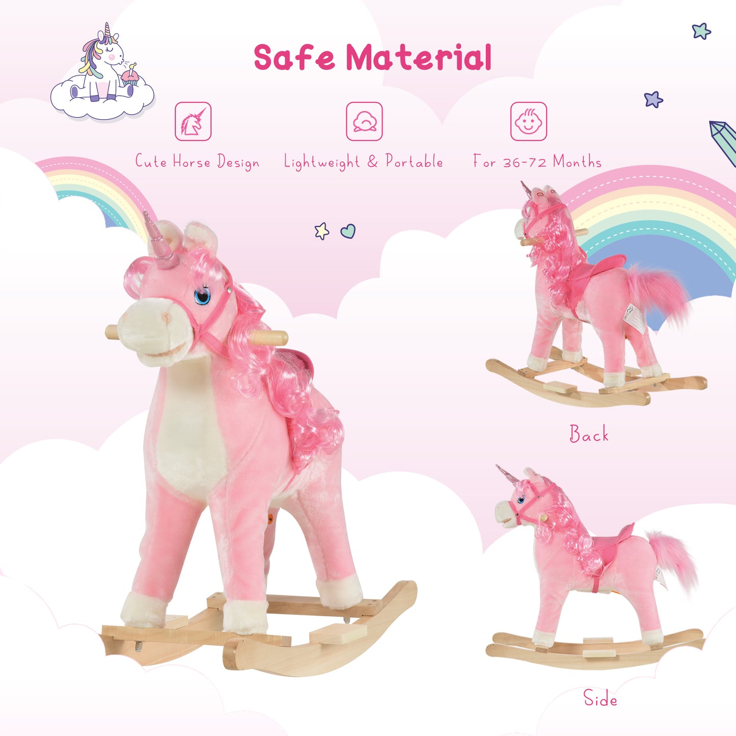 Kids Plush Rocking Horse Ride On Unicorn w/ Sound Moving Mouth