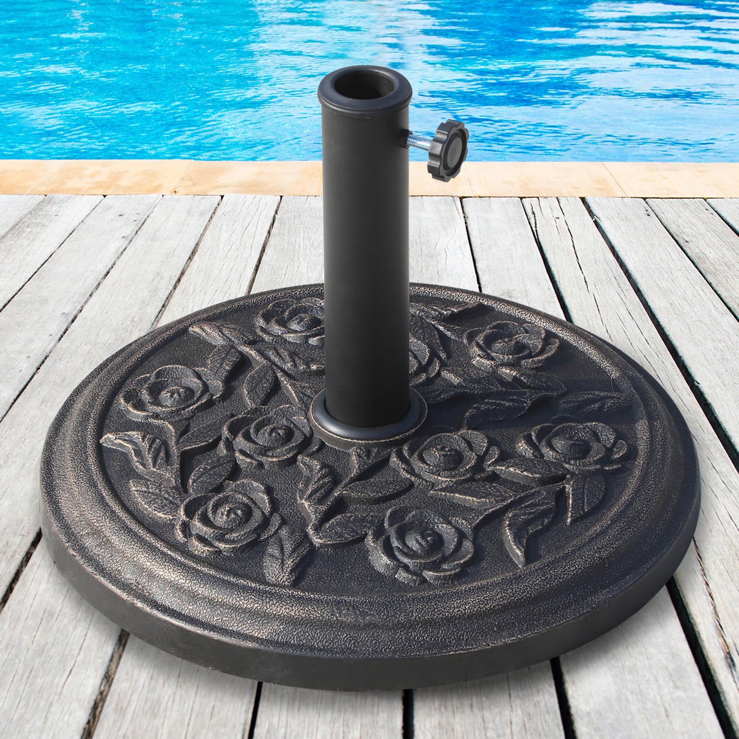 9kg Garden Parasol Base, Round Resin Cast Iron Effect Sun Umbrella