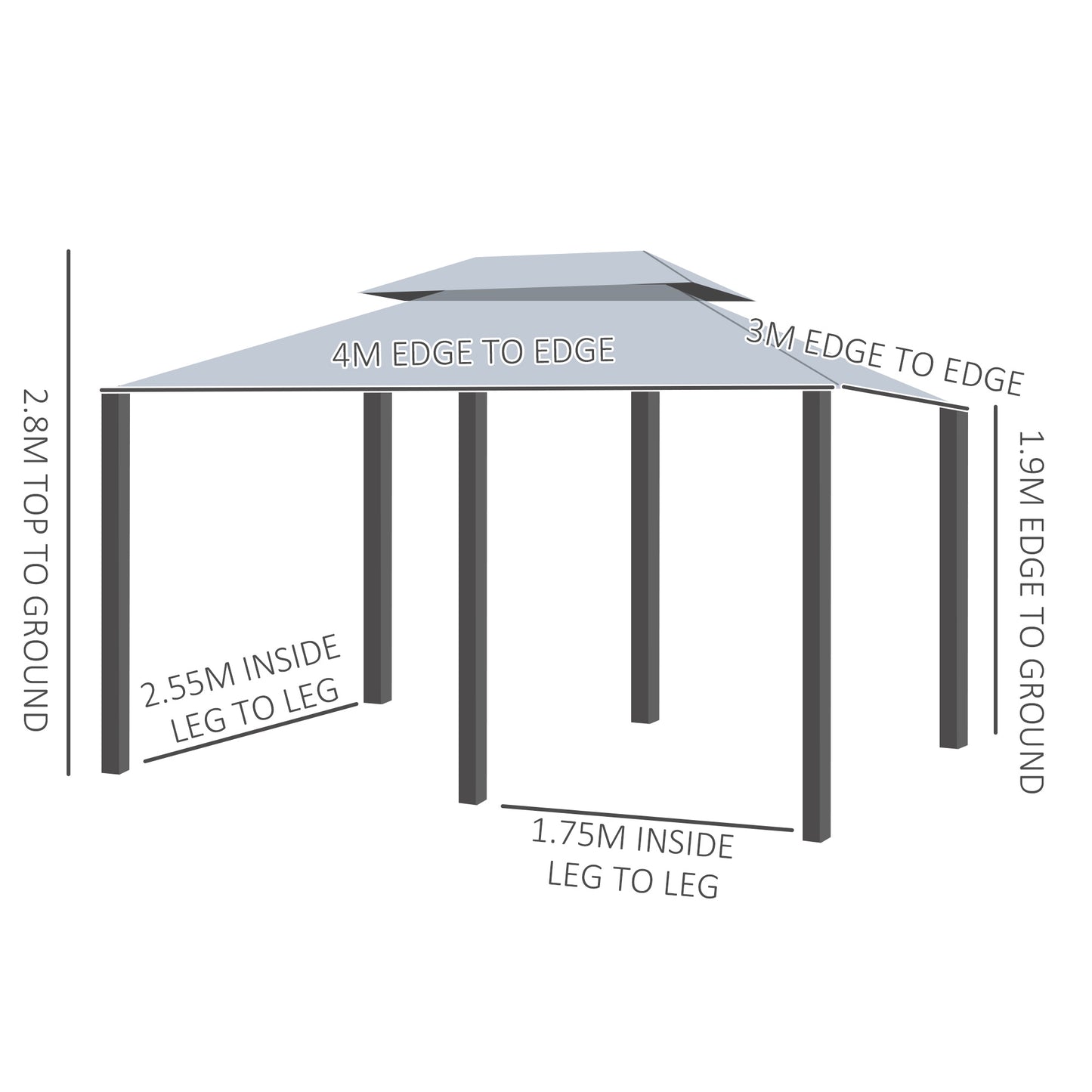 4m x 3(m)Garden Gazebo, Double Roof Outdoor Gazebo Canopy Shelter