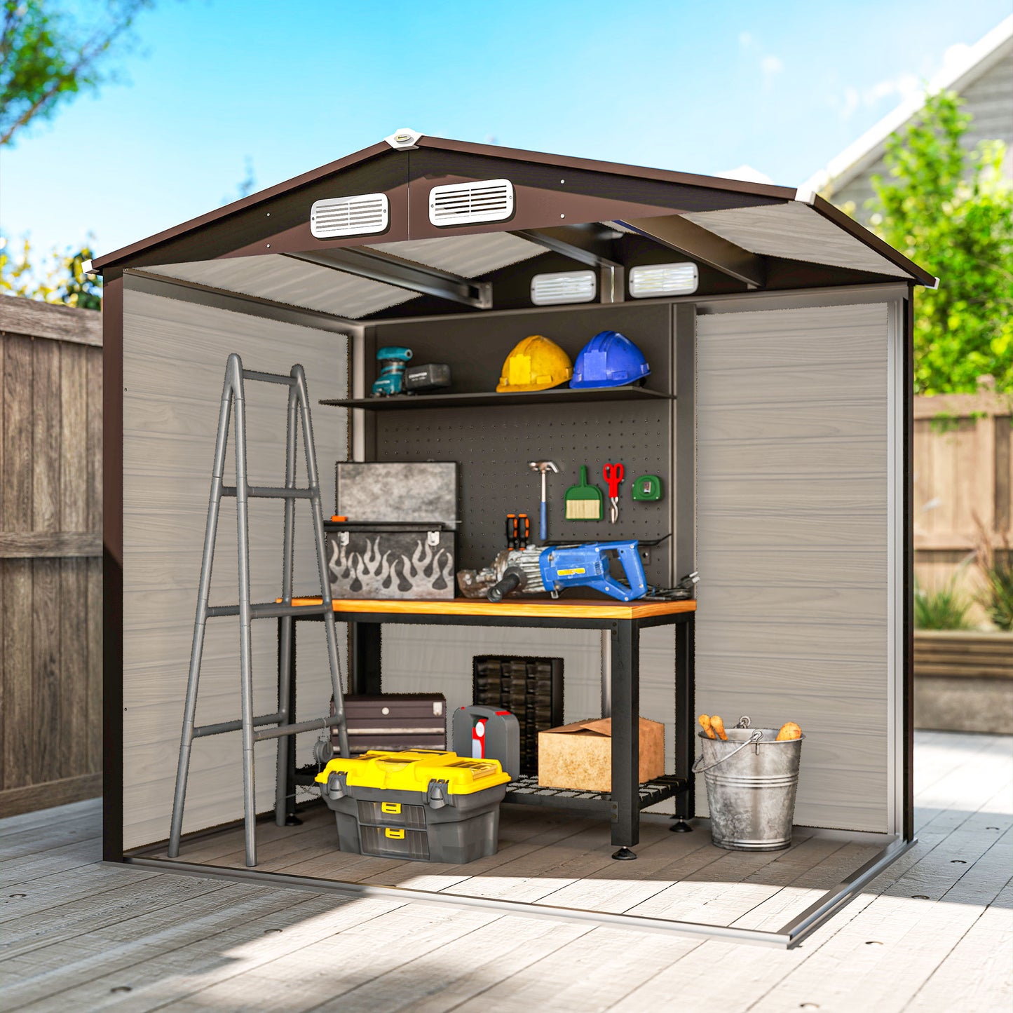 4 x 6ft Galvanised Steel Garden Shed, with Lock and Gloves
