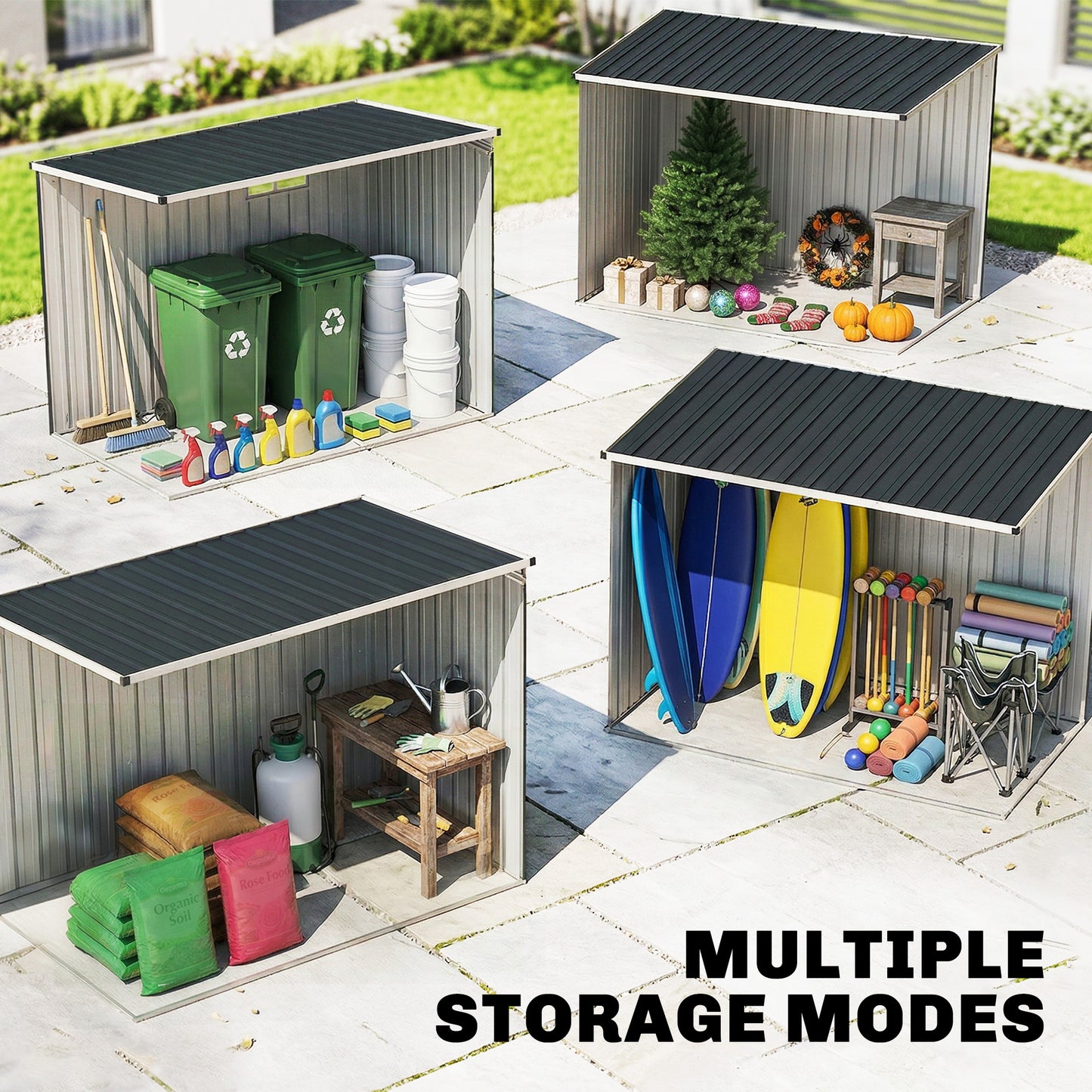 7.6 x 4ft Garden Metal Shed, Outdoor Storage Shed with Window